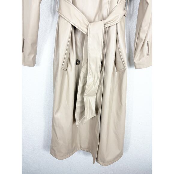 ASOS DESIGN Tan Faux Leather Trench Coat Size 12 Long Preppy Chic Minimalist - Picture 11 of 15